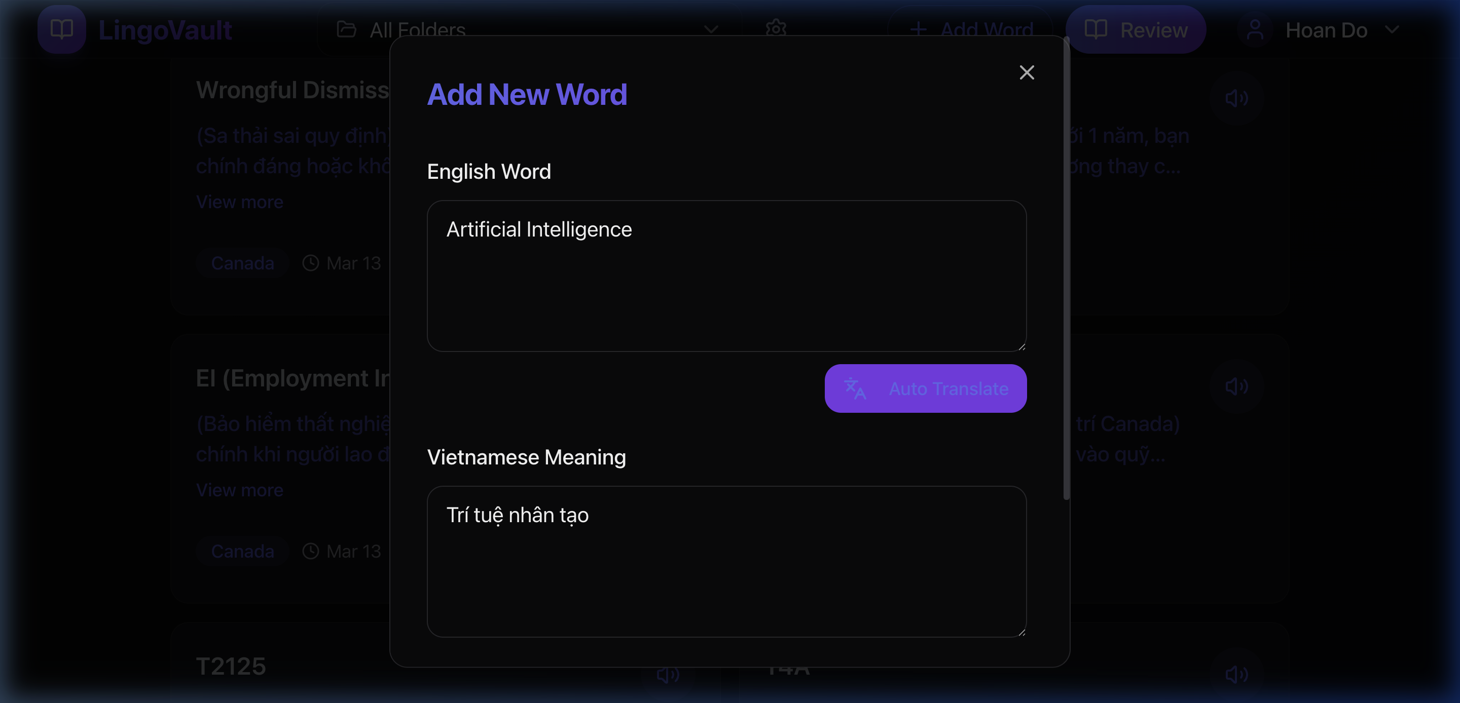 Auto Translate feature in action